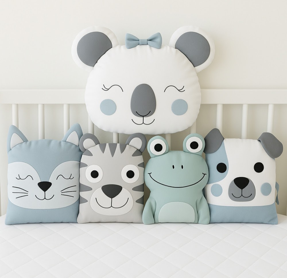 Mantinel MimiMe Cool Forest s motivem koaly, lištičky, tygříka, žabičky a pejska v modrošedé a bílé paletě.