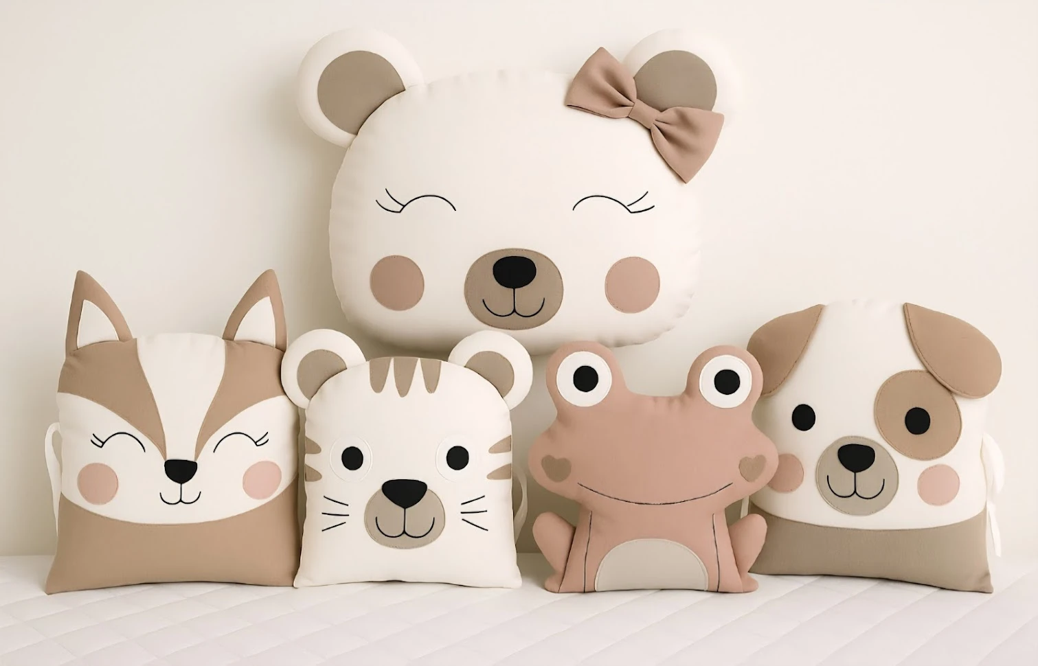 MimiMe – zvířátkový mantinel a dekorace v jemných odstínech, ručně šité doplňky pro miminko