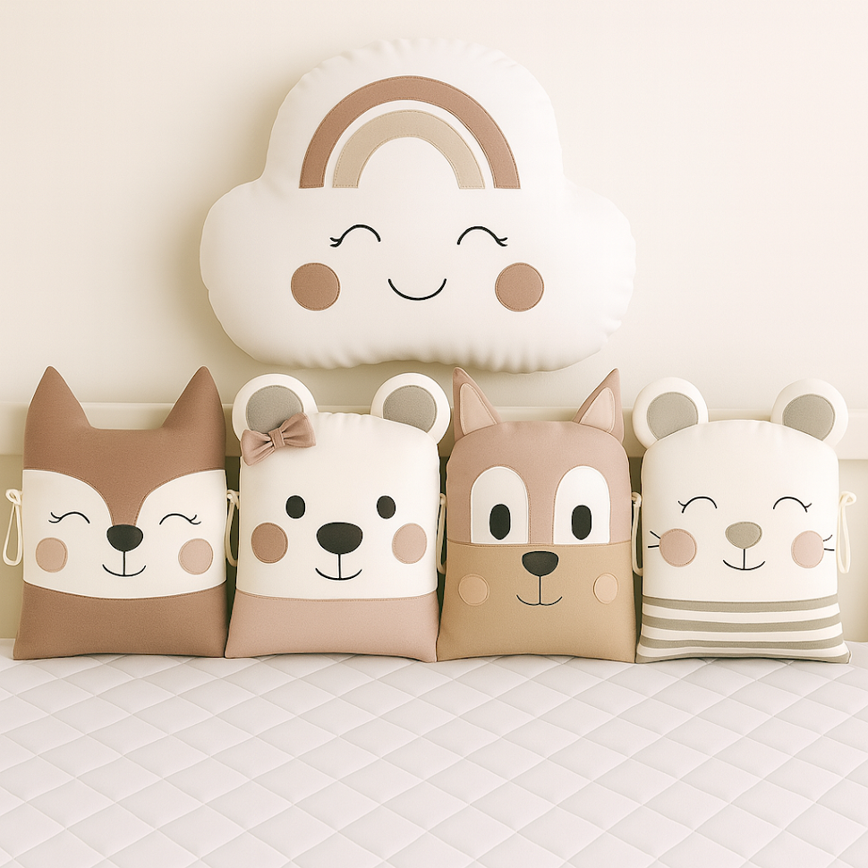 Mantinel MimiMe Caramel Rainbow Friends s obláčkem a čtyřmi zvířátky v karamelovo-béžové kombinaci.