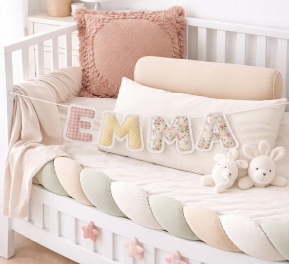 Látková písmenková girlanda – Jméno na přání do dětského pokojíčku