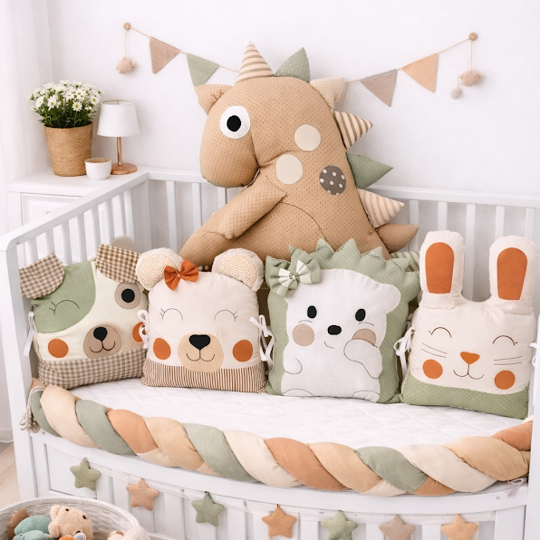 Luxusní zvířátkový mantinel do postýlky 180 cm – 5dílný set pro bezpečný a stylový spánek