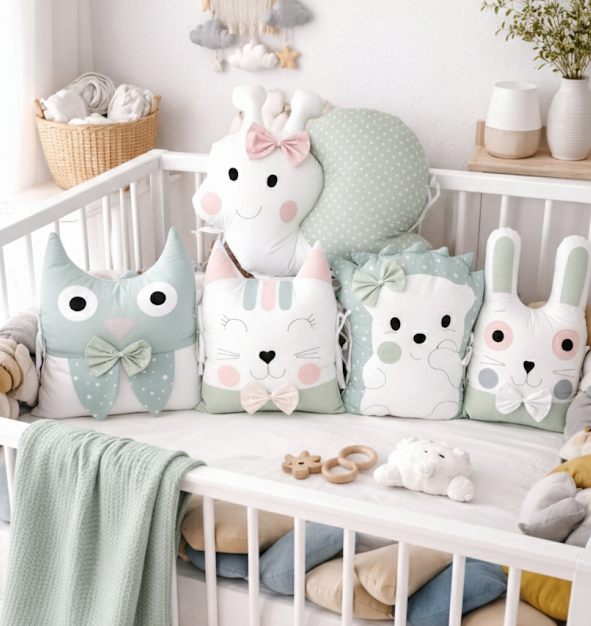 Zvířátkový mantinel do postýlky 5 dílů (180 cm) – Jemné bezpečí v šalvějových tónech