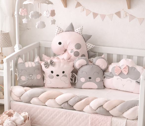 Mantinel do postýlky zvířátka 5 dílů 180 cm | Pudrová růžová kolekce MimiMe