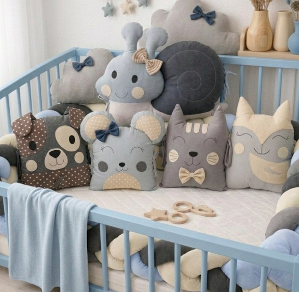 Mantinel do postýlky zvířátka 5 dílů 180 cm | Šedo-modrá autorská kolekce MimiMe