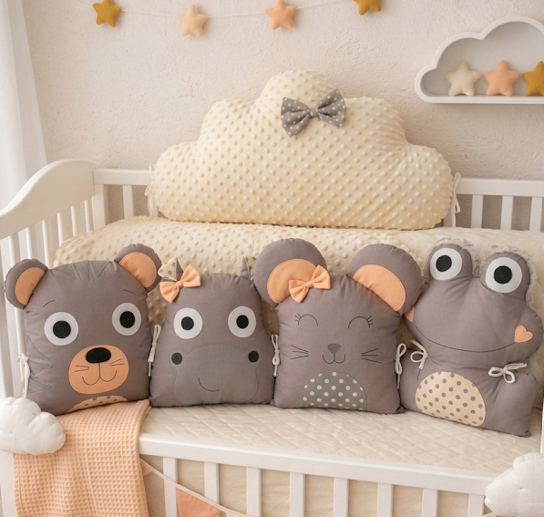 Mantinel do postýlky Zvířátka – kolekce Karameloví kamarádi | 5 dílů | 180 cm