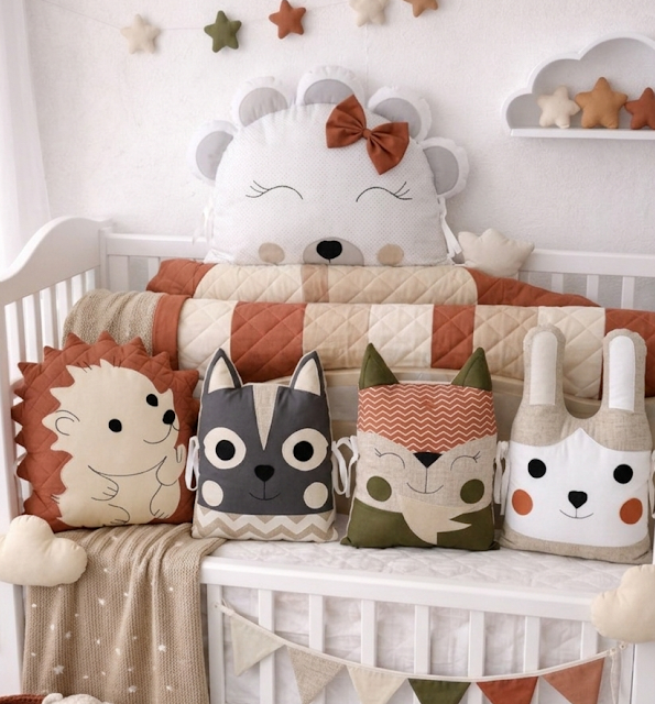 Mantinel do postýlky Zvířátka – kolekce Lesní kamarádi | 5 dílů | 180 cm