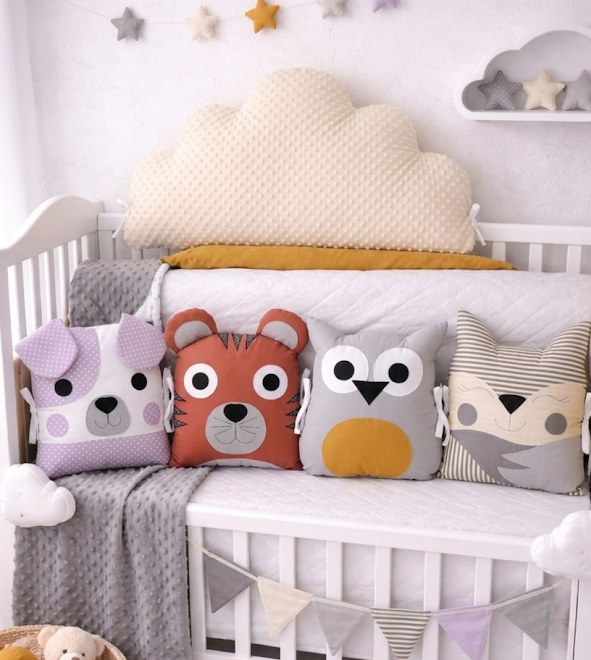 Mantinel do postýlky Zvířátka – kolekce Jemná pastelka | 5 dílů | 180 cm