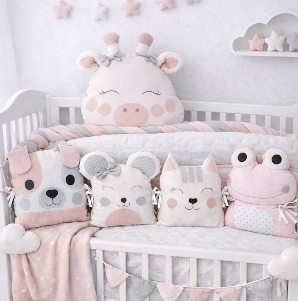 Mantinel do postýlky Zvířátka MimiMe – kolekce Pudrová něha | 5 dílů | 180 cm