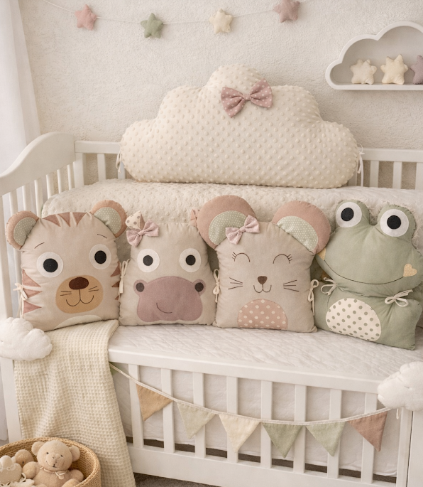 Mantinel do postýlky Zvířátka MimiMe – kolekce Jemná harmonie | 5 dílů | 180 cm