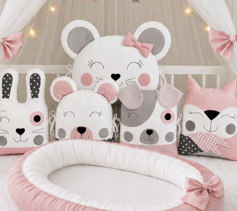 Set do postýlky Myška – růžová výbavička pro miminko