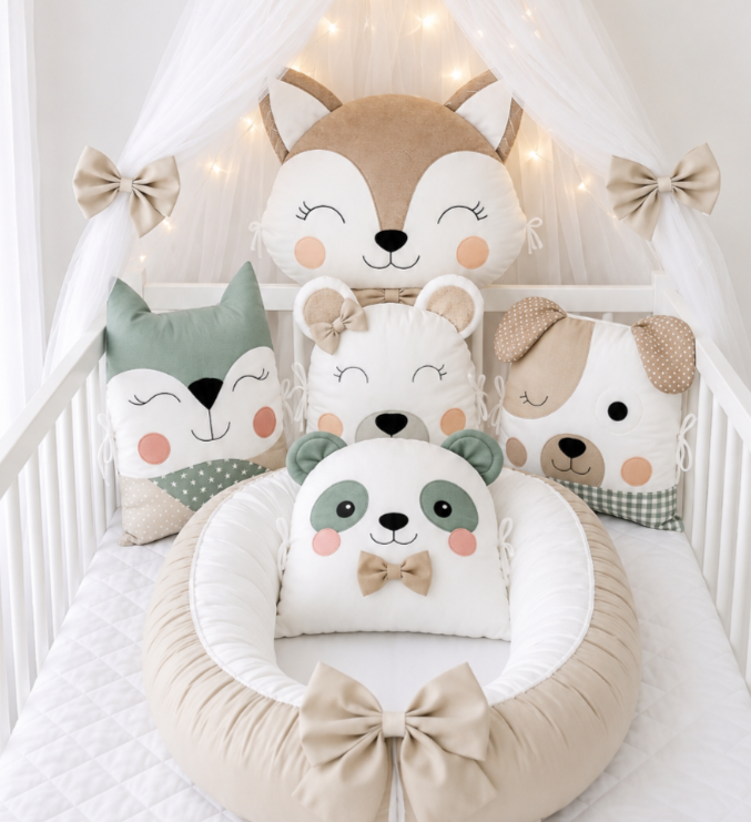 Set do postýlky Lištička a panda – béžovo mentolová výbavička pro miminko